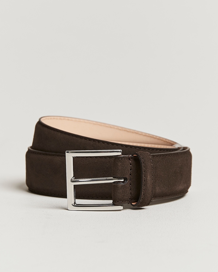 Crockett & Jones Belt 3,2 cm Dark Brown Suede – Marrone