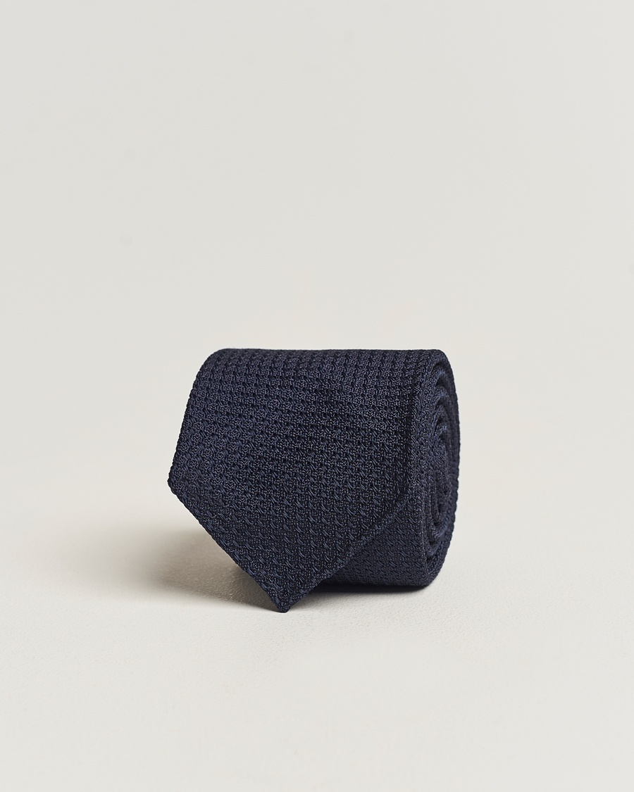 Drake's Drake'sLarge Knot Handrolled Grenadine Silk TieNavy – Blu