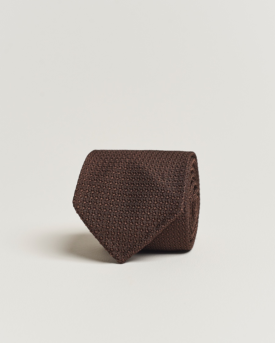 Drake's Drake'sLarge Knot Handrolled Grenadine Silk TieBrown – Marrone