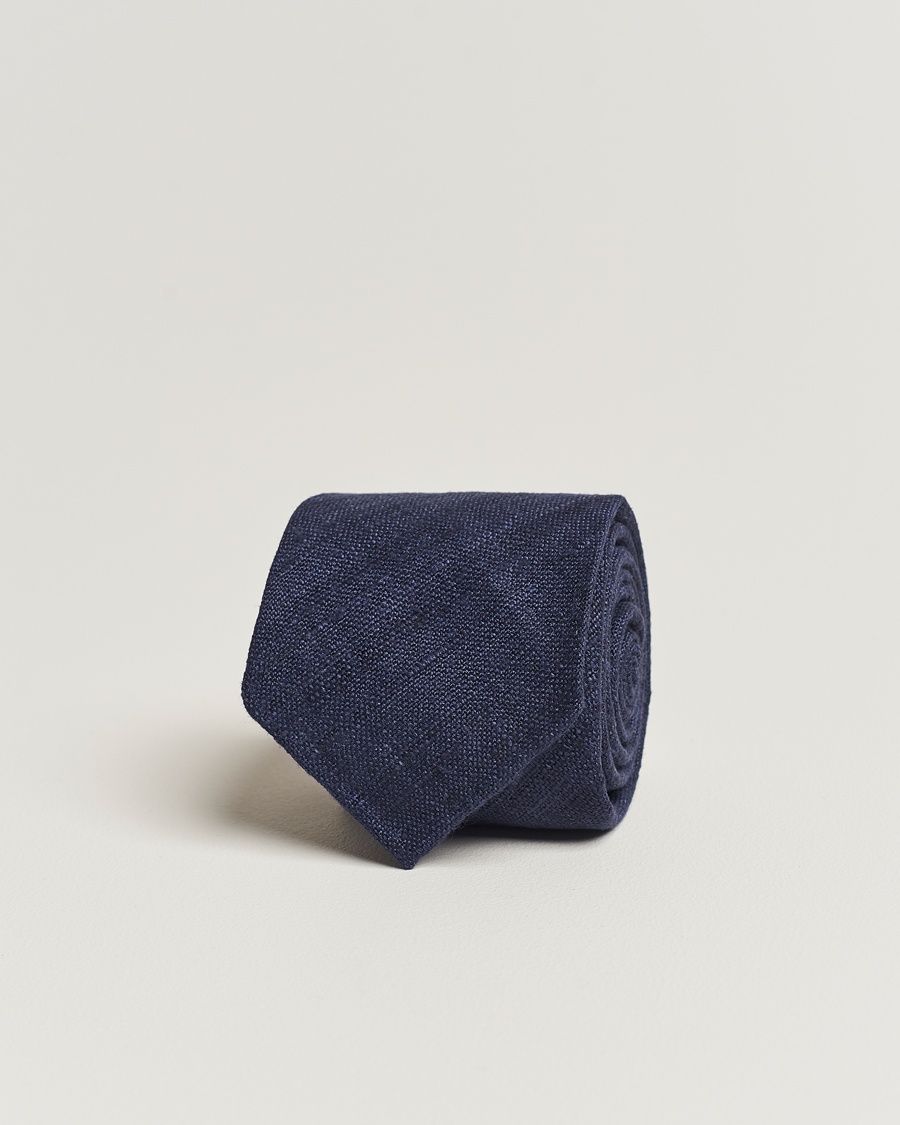 Drake's Drake'sSilk Tussah Handrolled TieNavy – Blu