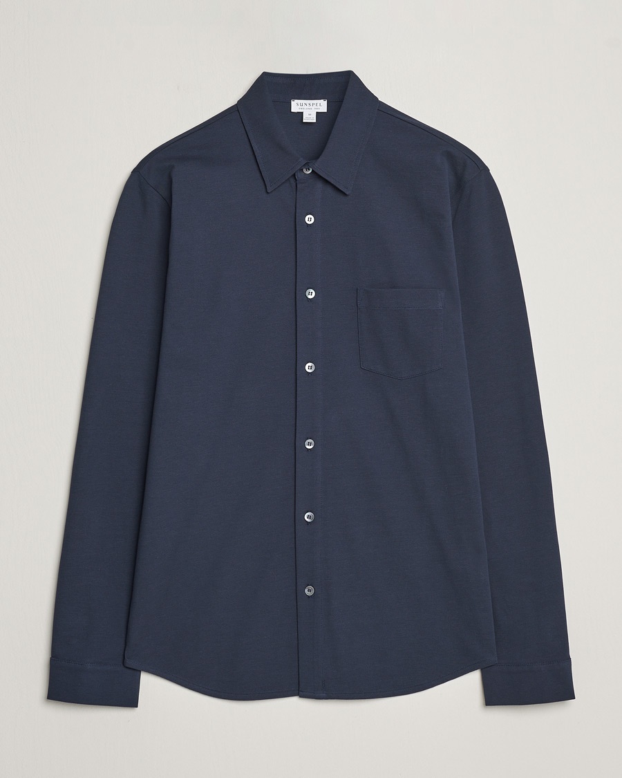 Sunspel Long Sleeve Button Down Pique Shirt Navy – Blu