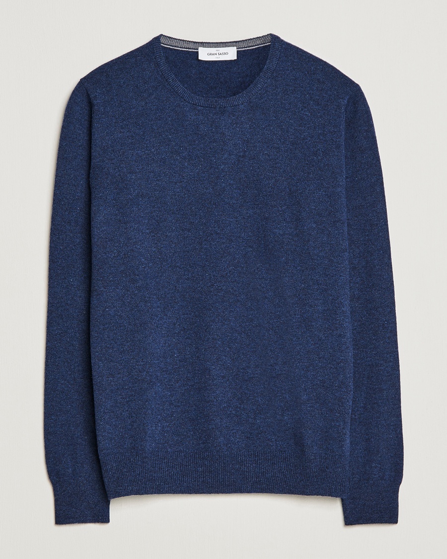 Gran Sasso Wool/Cashmere Crew Neck Navy Melange – Blu
