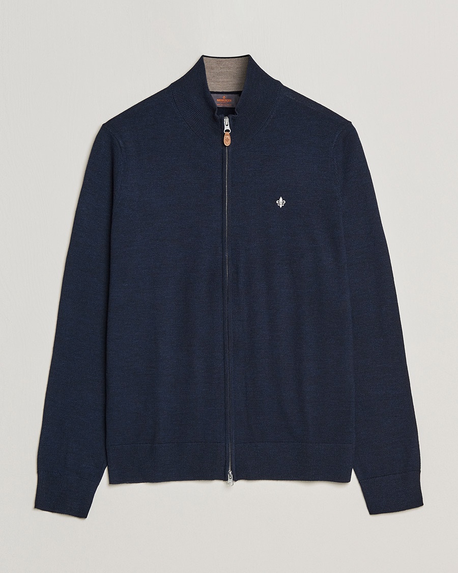 Morris Merino Zip Cardigan Navy – Blu