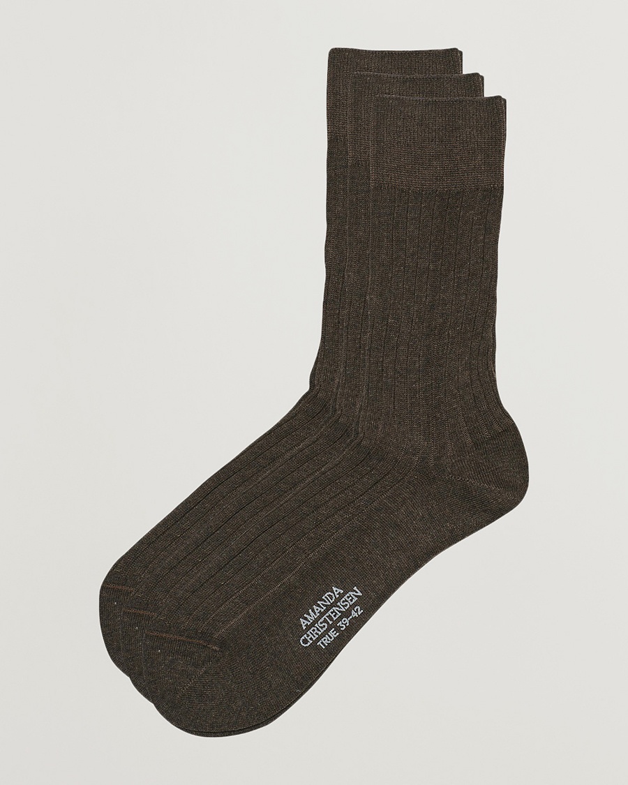 Amanda Christensen 3-Pack True Cotton Ribbed Socks Brown Melange – Marrone