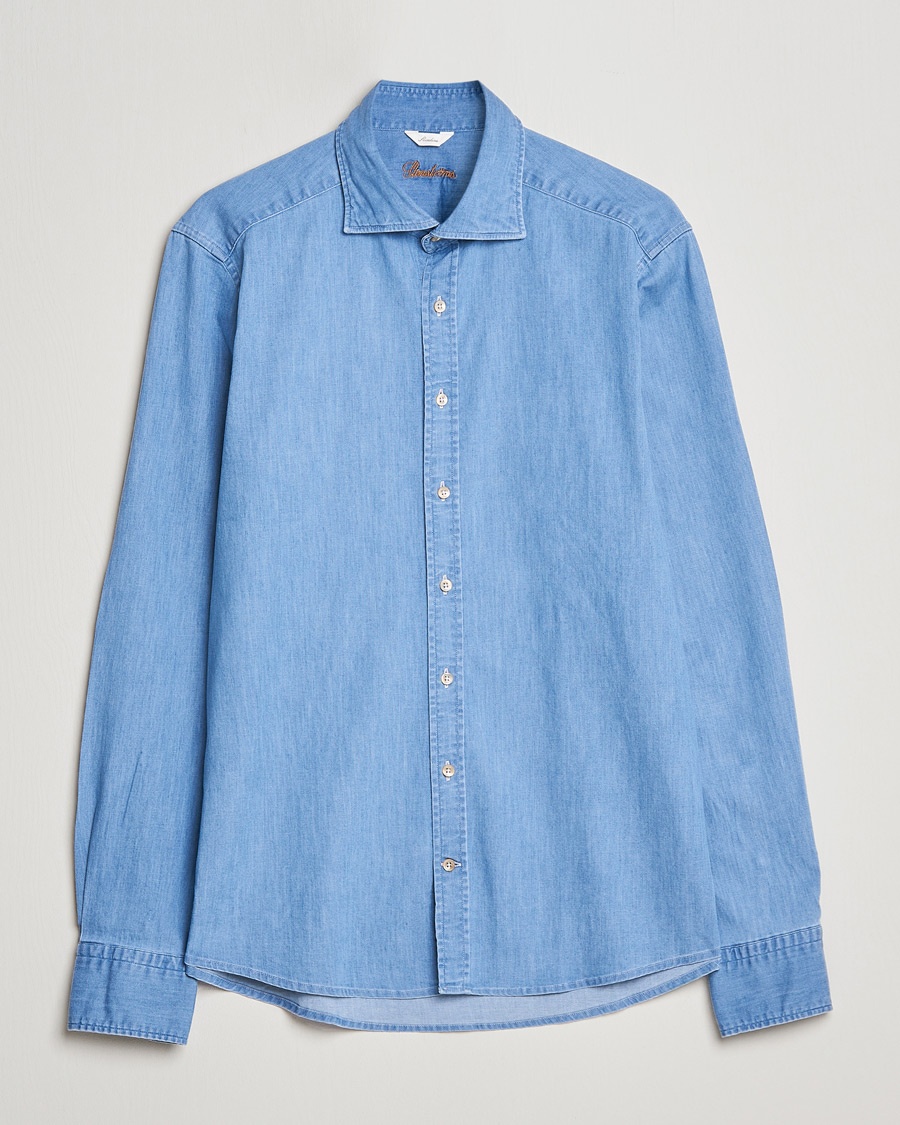 Stenströms Slimline Garment Washed Shirt Light Denim – Blu
