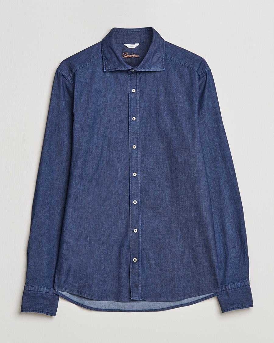 Stenströms Slimline Garment Washed Shirt Dark Denim – Blu