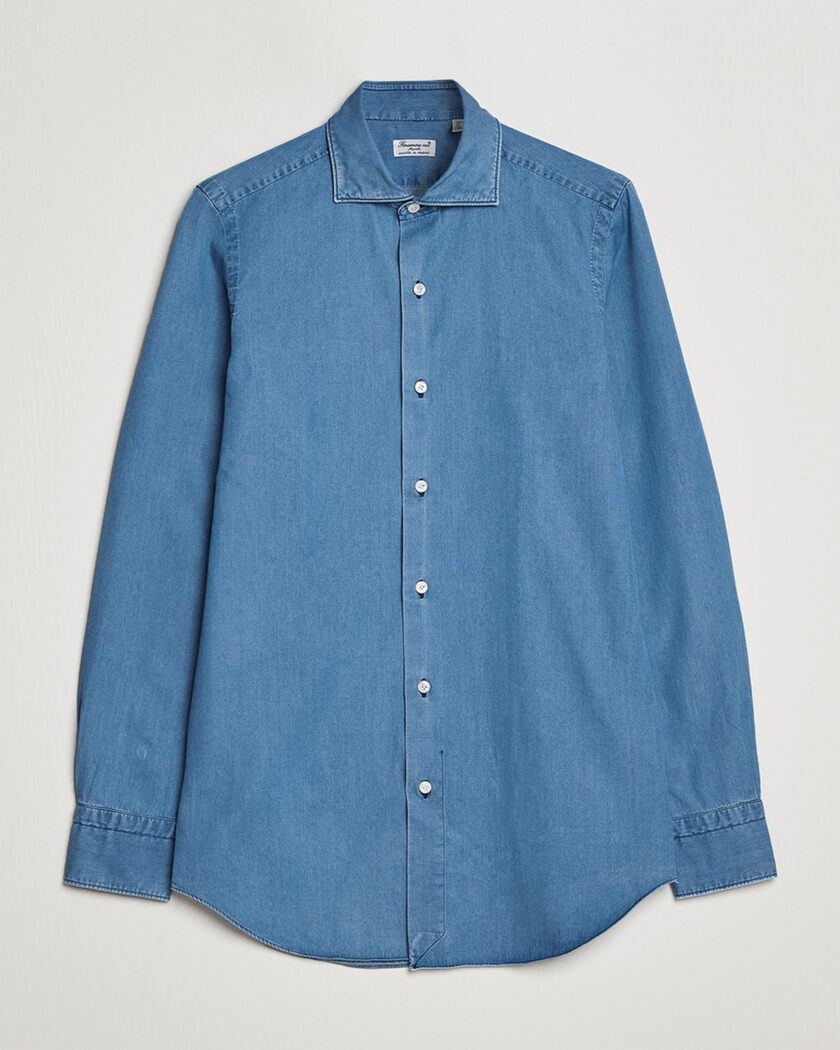 Finamore Napoli Milano Slim Denim Shirt Light Indigo – Blu