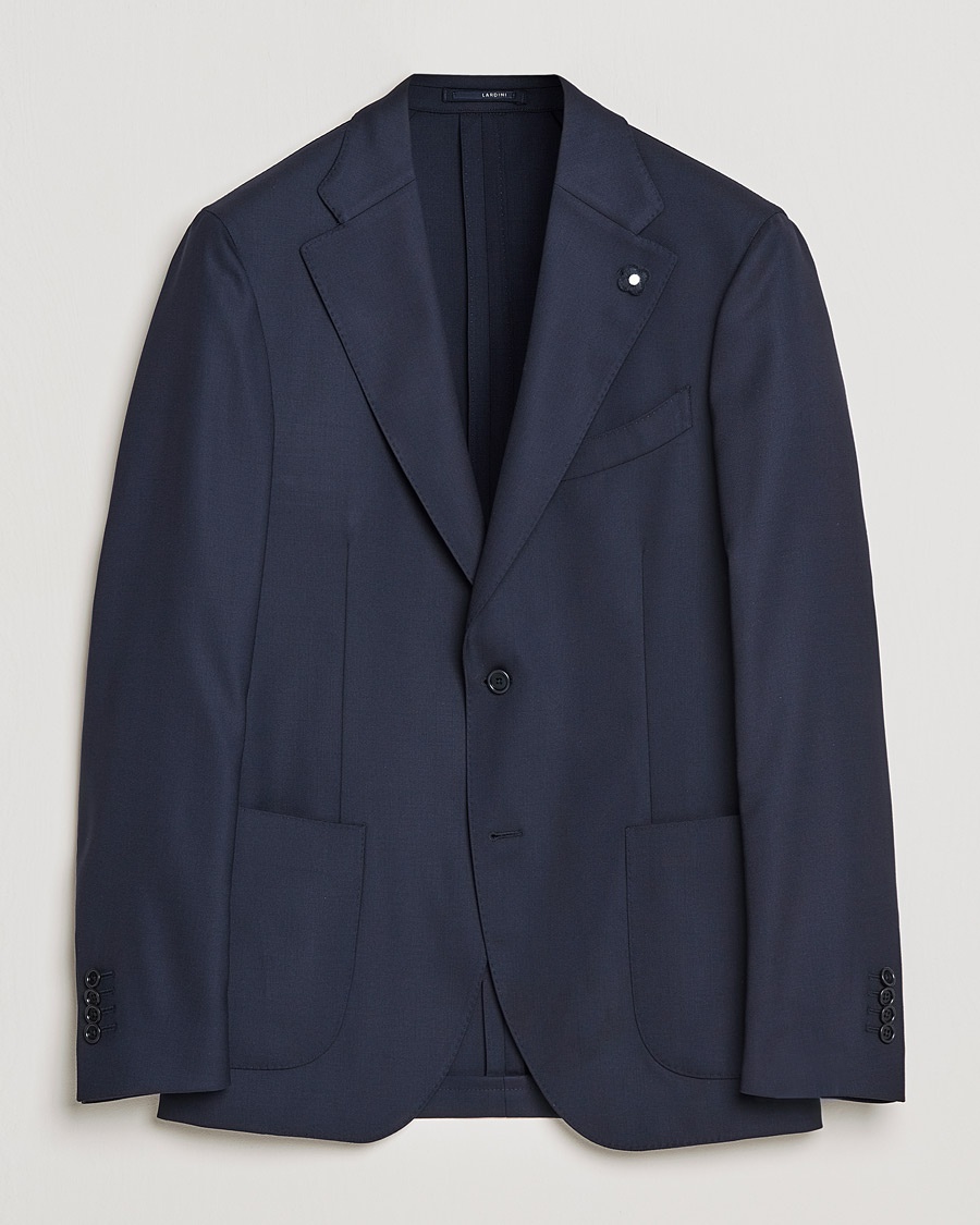 Lardini Patch Pocket Wool Blazer Navy – Blu