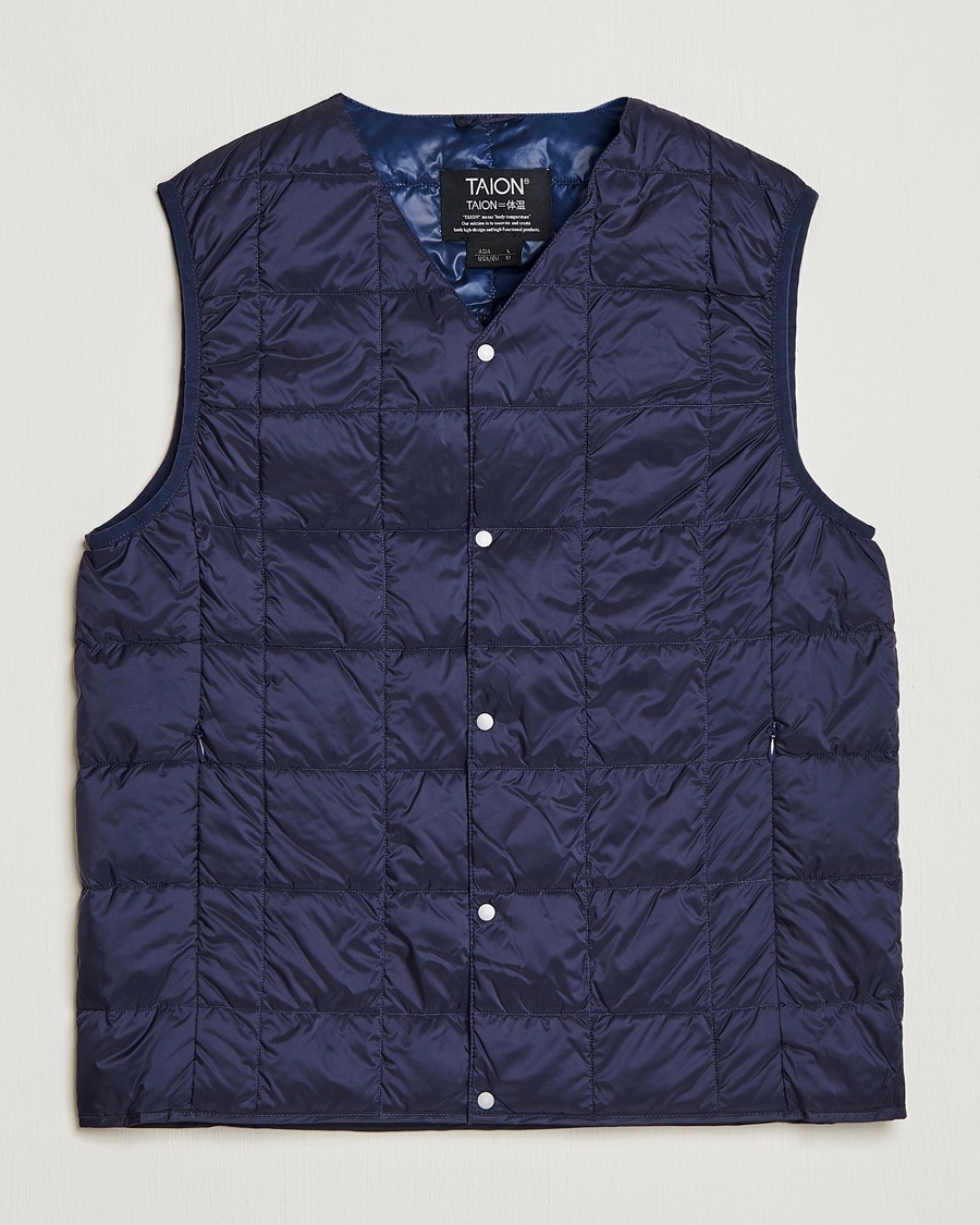 TAION V-Neck Lightweight Down Vest Navy – Blu