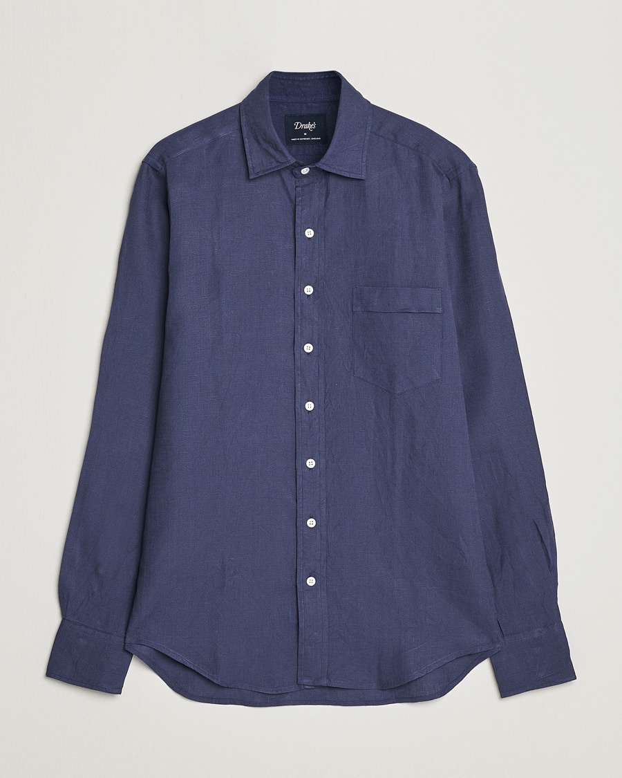 Drake's Linen Summer Shirt Navy – Blu