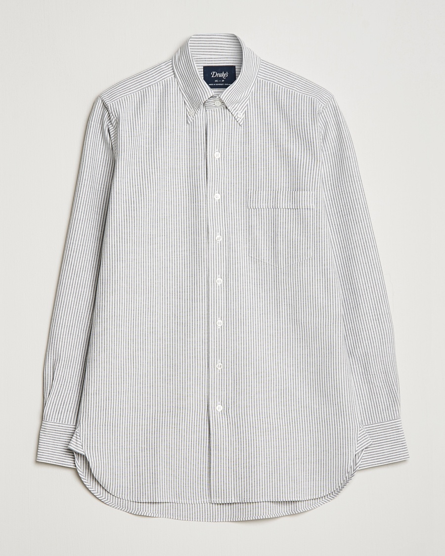 Drake's Striped Button Down Oxford Shirt Black – Nero