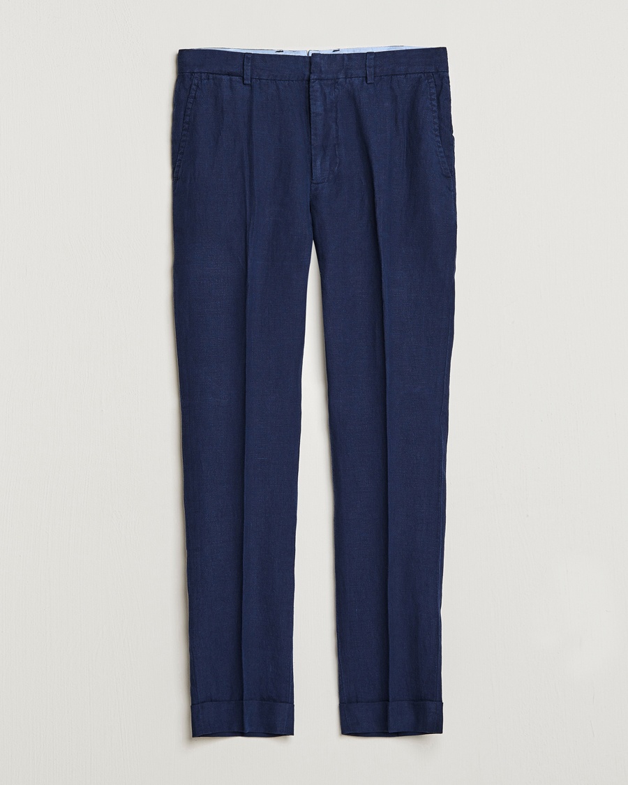 Polo Ralph Lauren Linen Pleated Trousers Navy – Blu