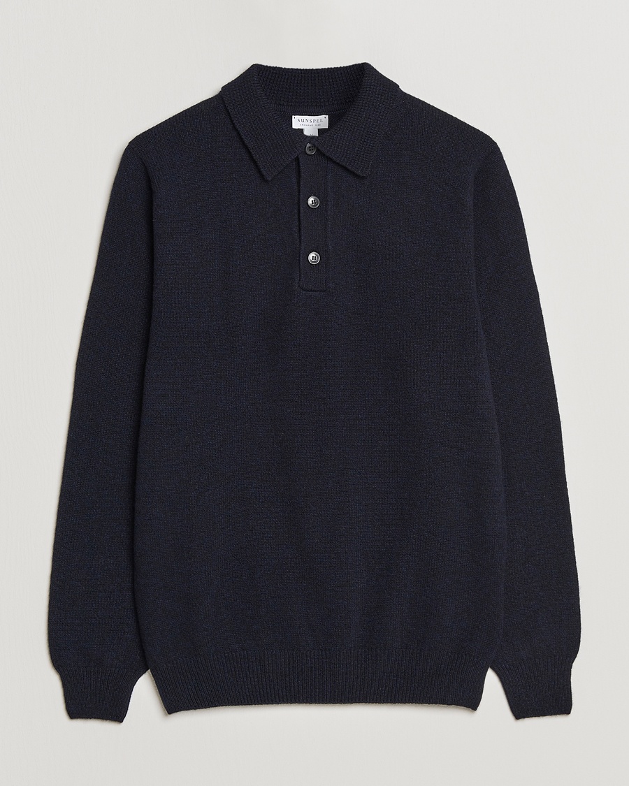 Sunspel Lambswool Poloshirt Dark Navy – Blu