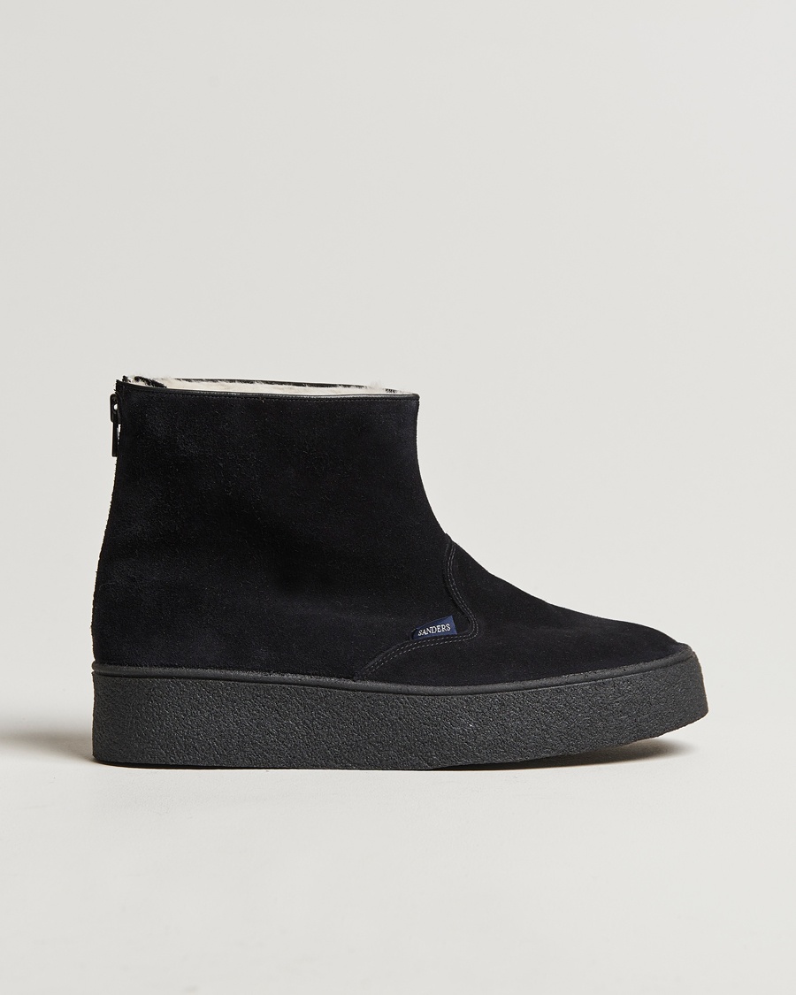 Sanders Sherling Lined Suede Curling Boot Black – Nero