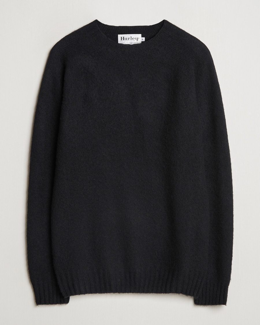 Harley Of Scotland Brushed Supersoft Lambswool Crewneck Black – Nero