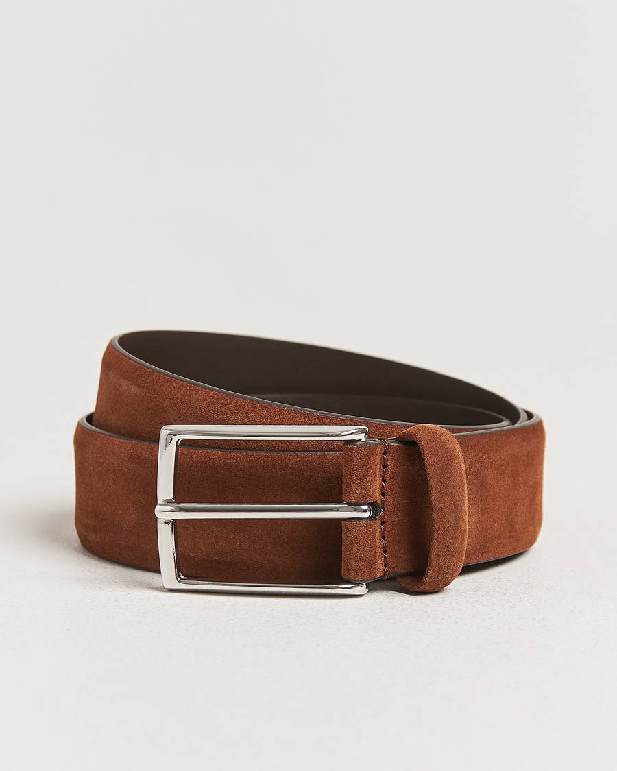Anderson's Calf Suede 3,5 cm Belt Tobacco – Marrone