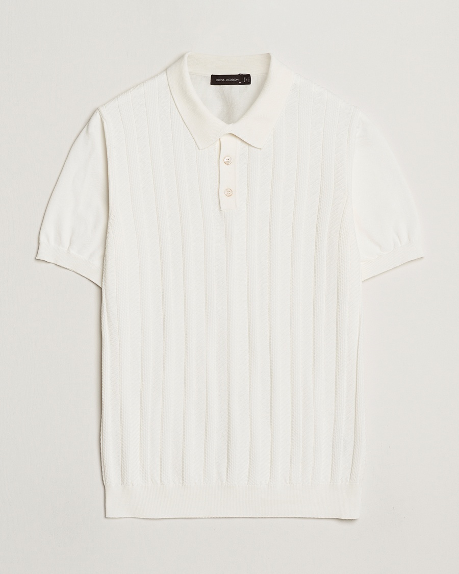 Oscar Jacobson Barto Structured Cotton Polo Snow White – Bianco
