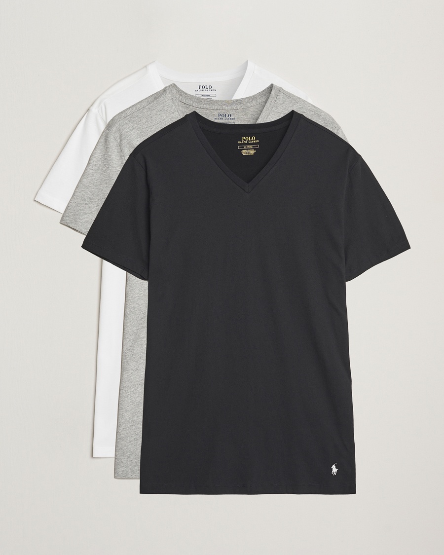 Polo Ralph Lauren 3-Pack V Neck T-Shirt White/Grey/Black – Bianco