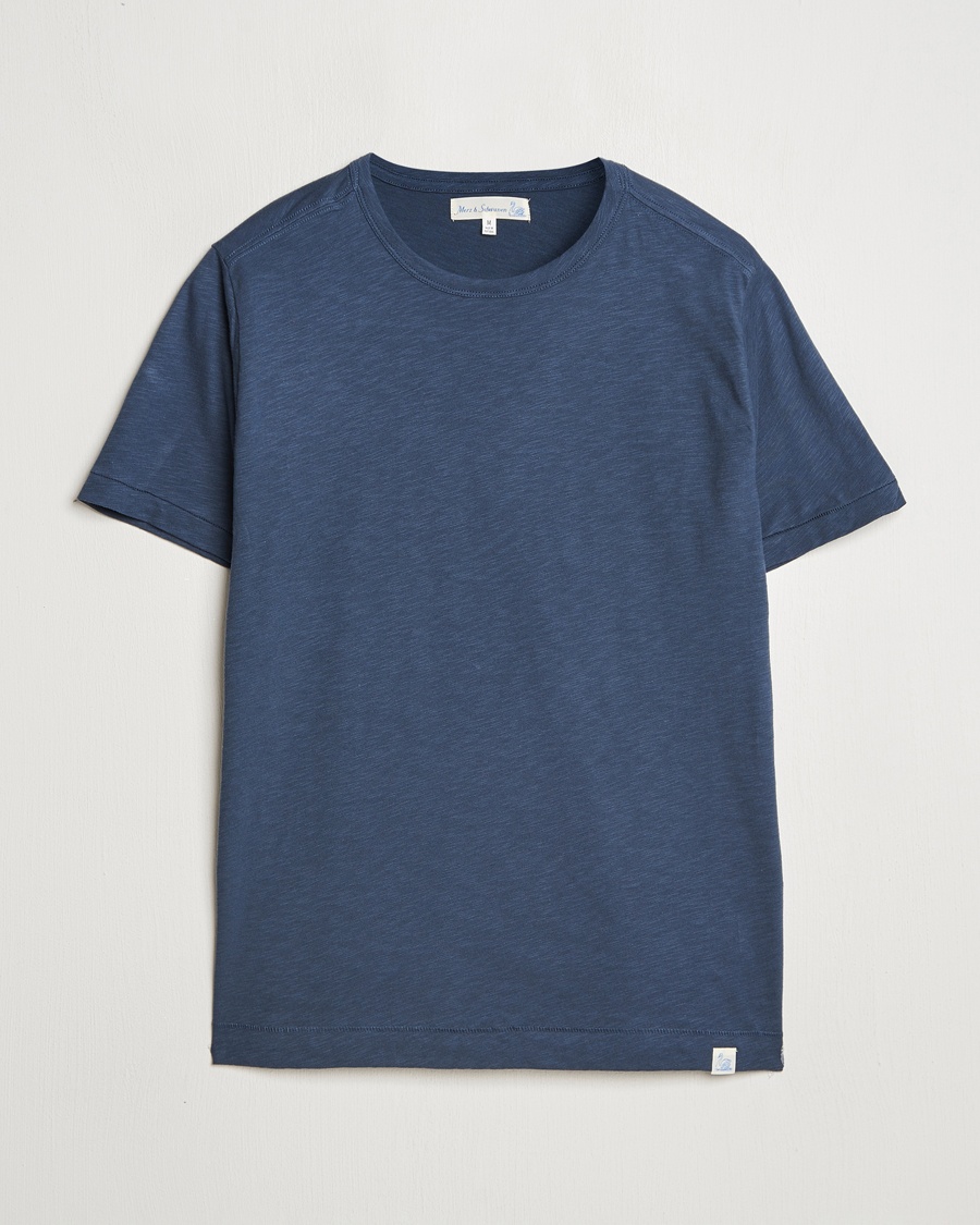 Merz b. Schwanen Organic Pima Cotton Slub Crew Neck T-Shirt Denim Blue – Blu