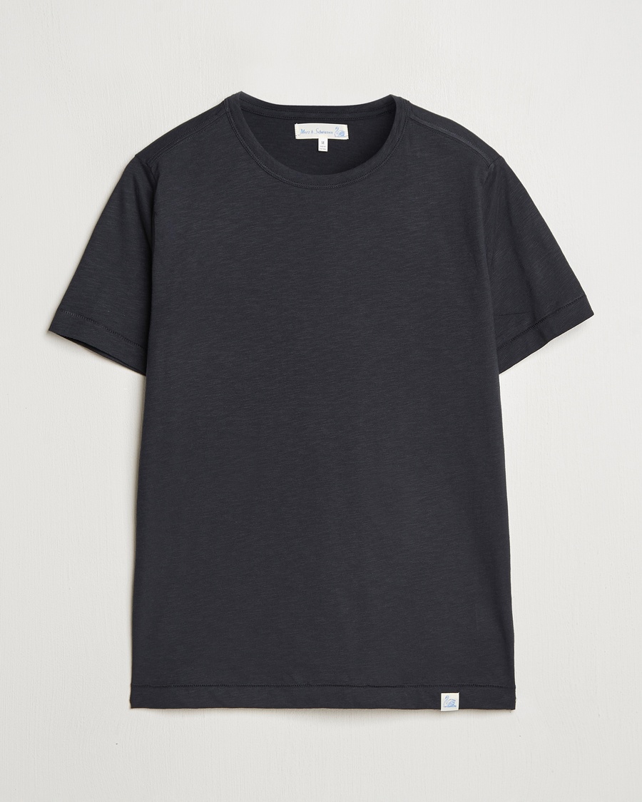 Merz b. Schwanen Organic Pima Cotton Slub Crew Neck T-Shirt Black – Nero