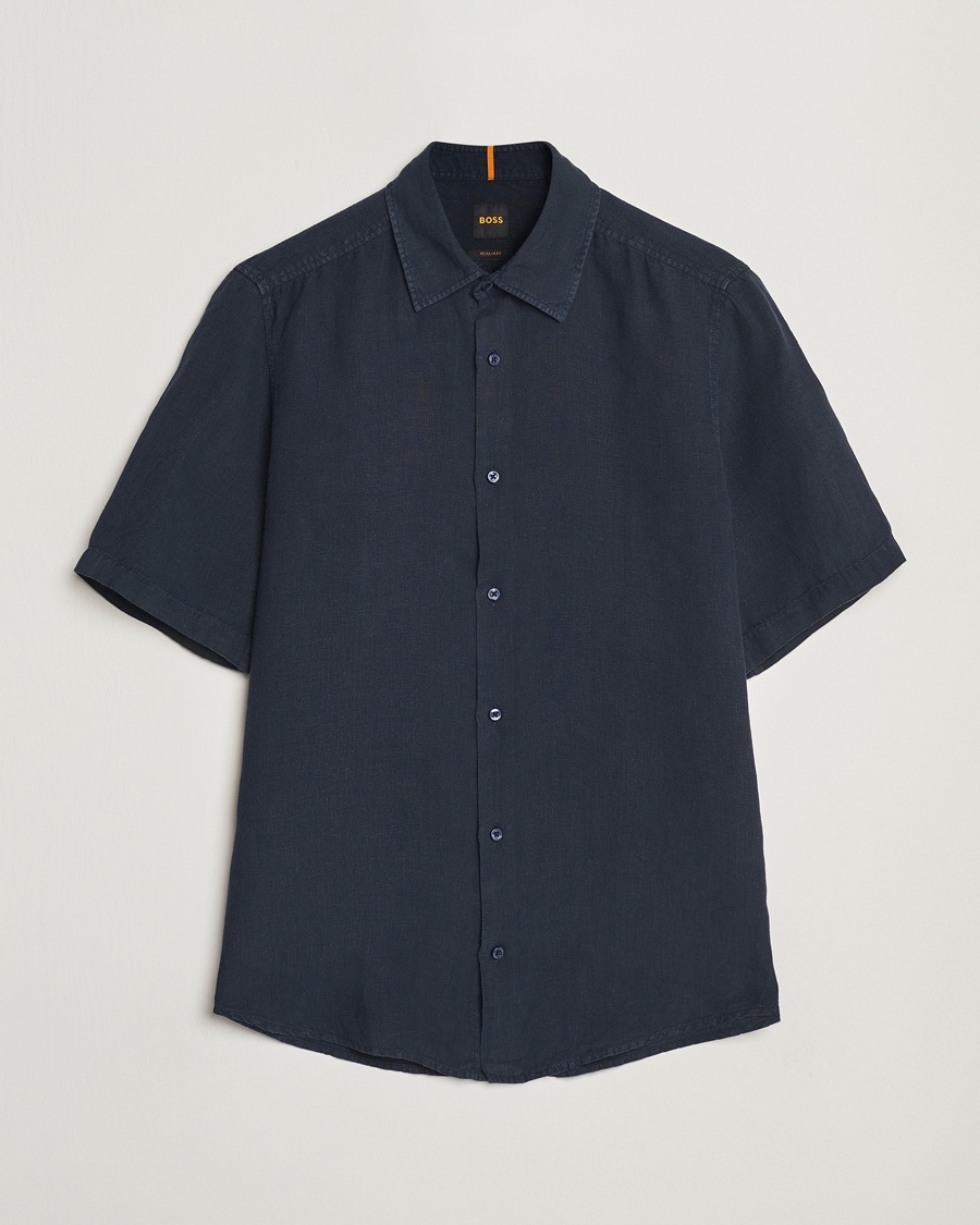 BOSS ORANGE Rash Linen Short Sleeve Shirt Dark Blue – Blu