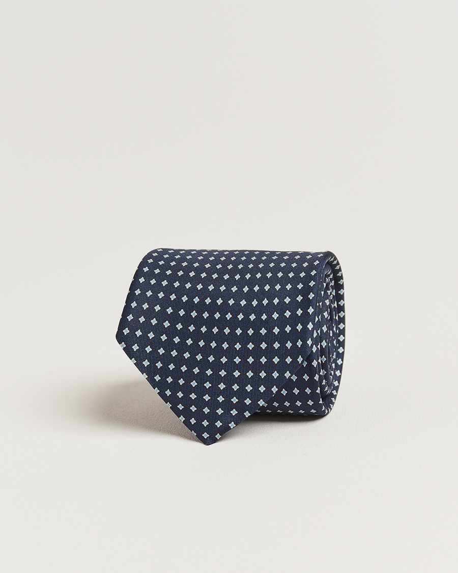 Stenströms Printed Silk Tie 7,5cm Navy – Blu