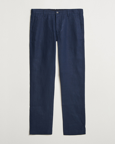 NN07 Theo Linen Trousers Navy Blue – Blu
