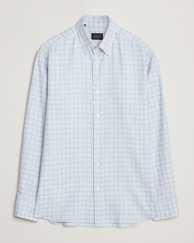 Brioni Check Flannel Shirt Light Blue – Blu