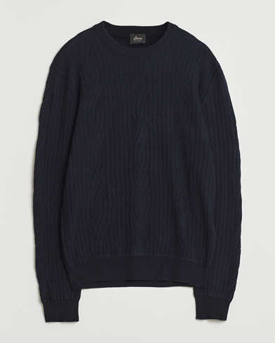 Brioni Cashmere Blend Cable Crew Neck Navy – Blu