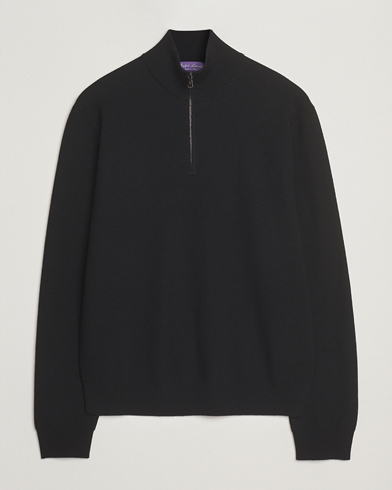 Ralph Lauren Purple Label Wool Pique Half Zip Polo Black – Nero
