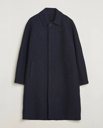 Harris Wharf London Boiled Wool Fly Front Balmacan Coat Navy – Blu