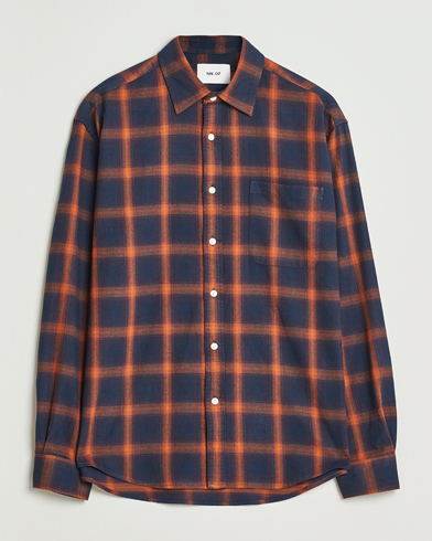 NN07 Deon Flannel Checked Shirt Navy/Orange – Blu