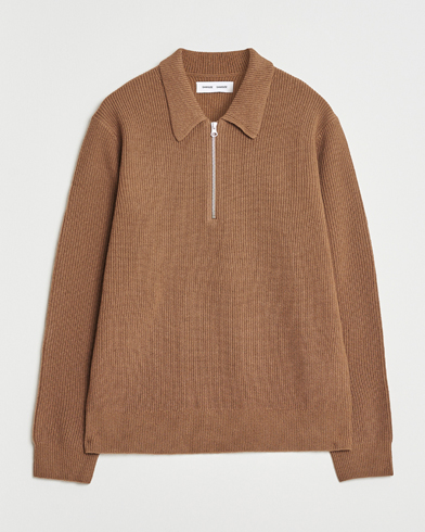 Samsøe Samsøe Isak Knitted Half Zip Polo Otter Brown – Marrone