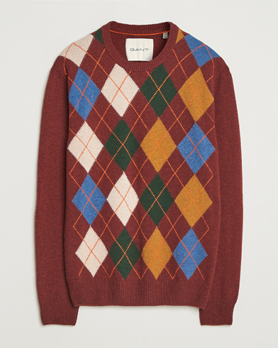 GANT Lambswool Argyle Knitted Crew Neck Winter Wine – Rosso