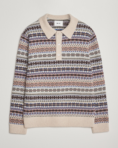 NN07 Robbie Fairisle Knitted Polo Multi – Bianco