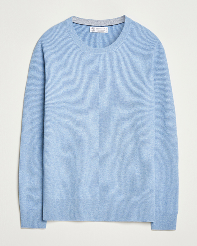 Brunello Cucinelli Cashmere Rib Crew Neck Sweater Light Blue – Blu