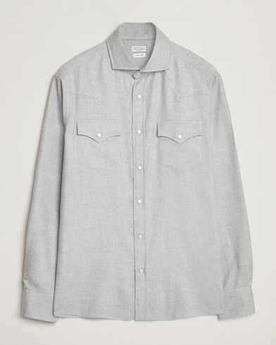 Brunello Cucinelli Soft Flannel Western Overshirt Light Grey – Grigio