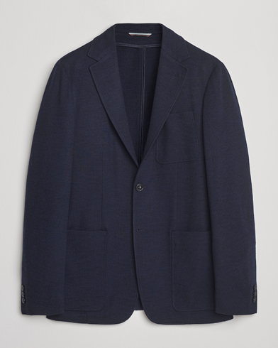 Canali Wool Houndstooth Jersey Blazer Navy – Blu