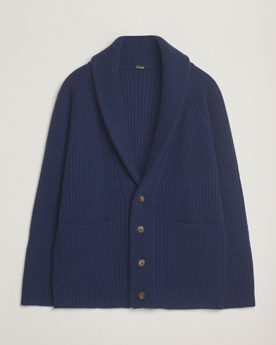 Kiton Cashmere Rib Shawl Cardigan Navy – Blu