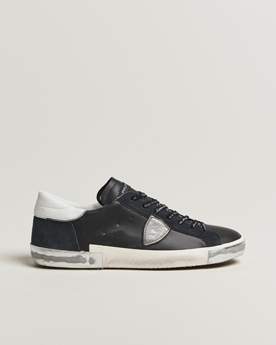 Philippe Model Prsx Low Top Leather Sneakers Black/Silver – Nero