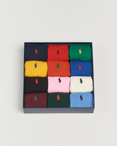 Polo Ralph Lauren 12-Pack Egyptian Rib Cotton Crew Socks Multicolor – Multicolore