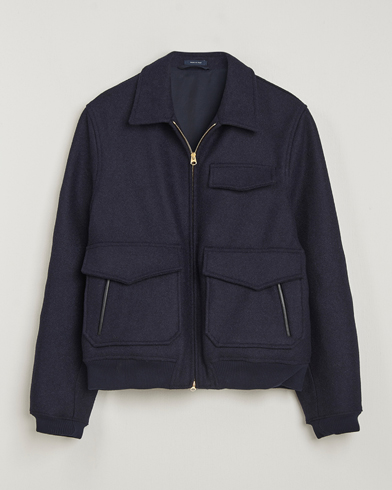 Drake's Melton Bomber Jacket Navy – Blu