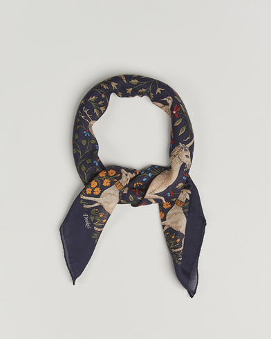 Drake's Unicorn Garden Wool/Silk Scarf Navy – Blu