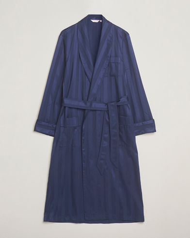 Derek Rose Striped Cotton Dressing Gown Navy – Blu