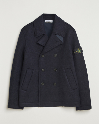 Stone Island Double Breasted Felted Wool Peacoat Navy – Blu
