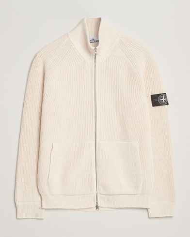 Stone Island RAW Cotton Popcorn Stitch Full Zip Ivory – Bianco