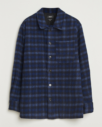 A.P.C. Stanley Wool Checked Shirt Jacket Dark Navy – Blu