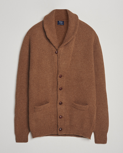 William Lockie Windsor Geelong Lambswool Shawl Cardigan Brown – Marrone