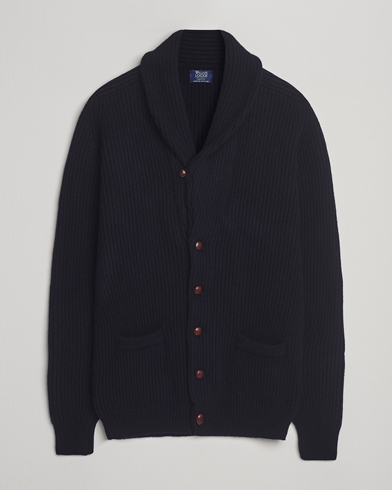 William Lockie Windsor Geelong Lambswool Shawl Cardigan Navy – Blu