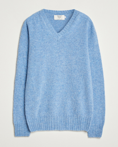 Harley Of Scotland for Care of Carl Harley Of Scotland Brushed Supersoft Lambswool V-Neck Light Blue – Blu